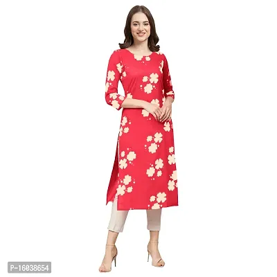 Stylish Red Crepe Floral Print Straight Kurta For Women-thumb0