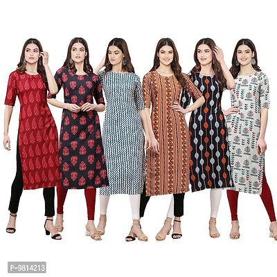 Women Crepe Digital Printed Straight Kurti  Pack of 6