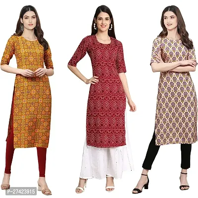 Stylish Multicoloured Crepe Stitched Kurta For Women Pack of 3