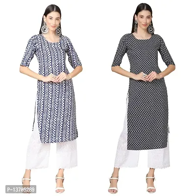 Stylish Crepe Printed Straight Kurta For Women- Pack Of 2