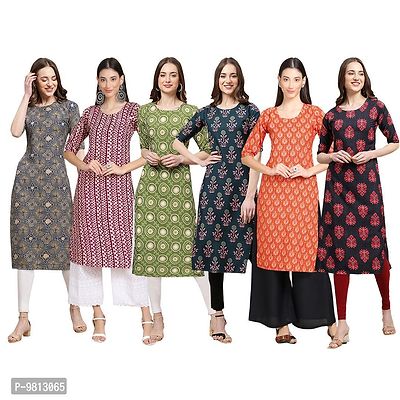 Women Crepe Digital Printed Straight Kurti  Pack of 6