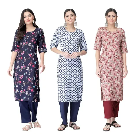 Hot Selling Combo Of 3 Crepe Printed Kurtis