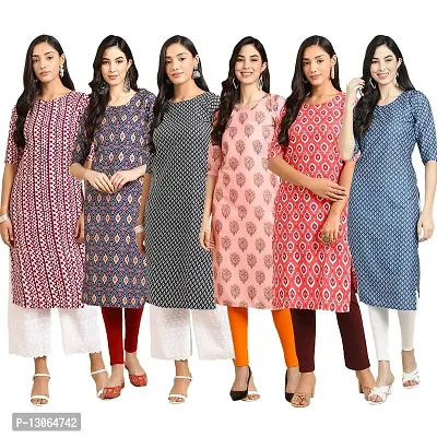 Trendy Crepe Digital Printed Straight Kurta For Women ( Pack Of 6 )-thumb0