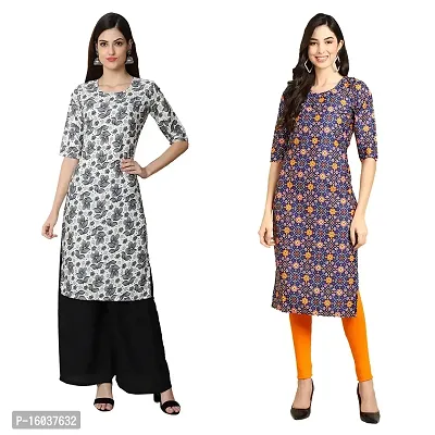 Stylish Crepe Printed Straight Kurta For Women-Pack Of 2-thumb0