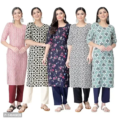 New Crepe Printed Kurtis Combo For Women Pack Of 5-thumb0