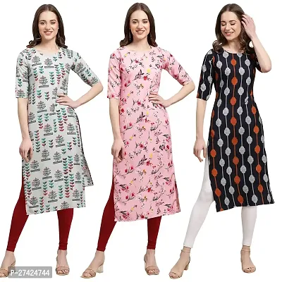 Stylish Multicoloured Crepe Stitched Kurta For Women Pack of 3-thumb0