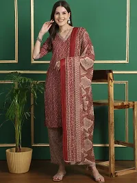 Stylish Maroon Cotton Printed Kurta Bottom and Dupatta Set For Women-thumb1