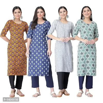 New Crepe Combo Printed Kurtis For Women Pack Of 4-thumb0