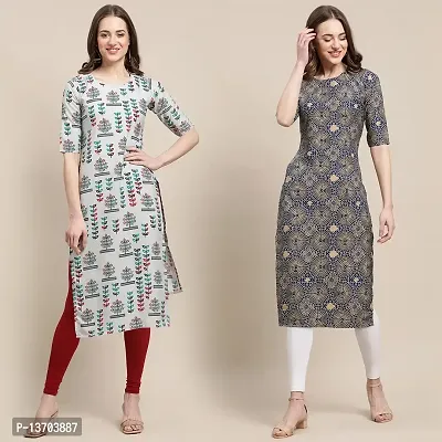 Stylish Crepe Printed Straight Kurta For Women- Pack Of 2