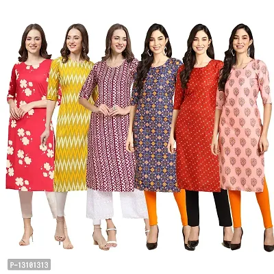 Women Crepe Digital Printed Straight Kurti  Pack of 6-thumb0