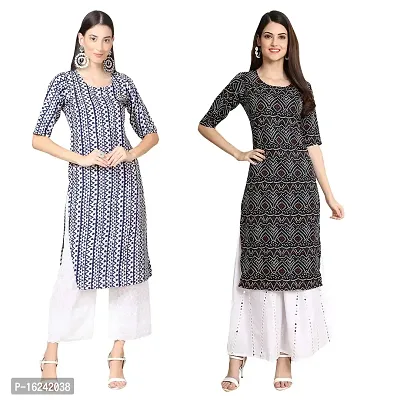 Fashionable Straight Multicoloured Printed Crepe Kurta For Women Combo Pack Of 2