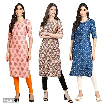 Elite Crepe Printed Straight Stitched Kurta For Women- Pack Of 3