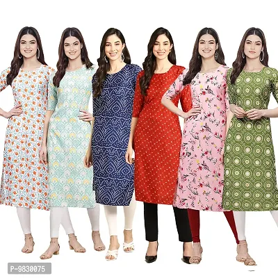 Women Crepe Digital Printed Straight Kurti  Pack of 6-thumb0