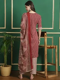 Stylish Maroon Cotton Printed Kurta Bottom and Dupatta Set For Women-thumb2