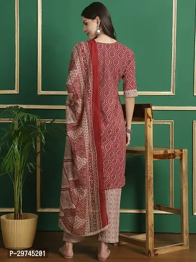 Stylish Maroon Cotton Printed Kurta Bottom and Dupatta Set For Women-thumb3