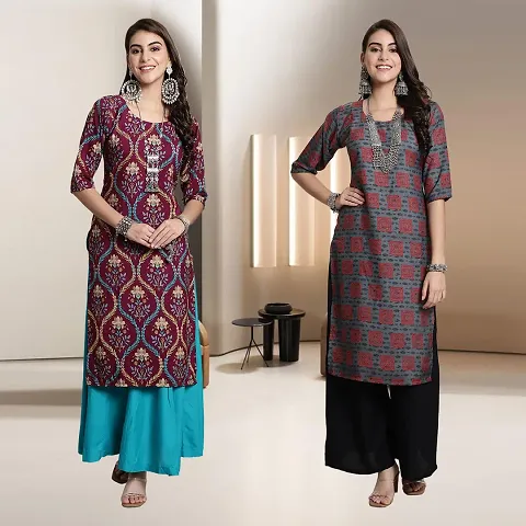 Fancy Multicoloured Crepe A-Line Kurti - Pack Of 2