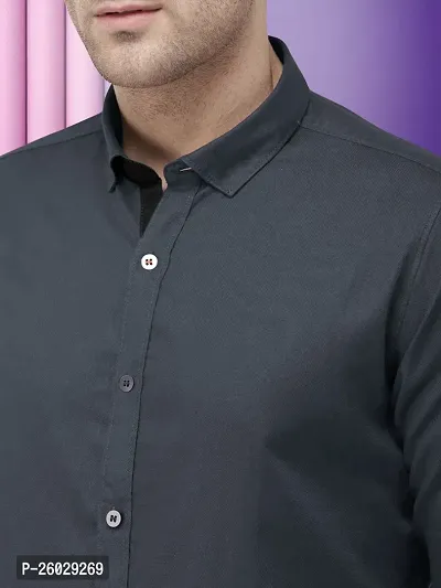 Men Stylish Grey Cotton Solid Long Sleeve Semi Formal Shirt-thumb4