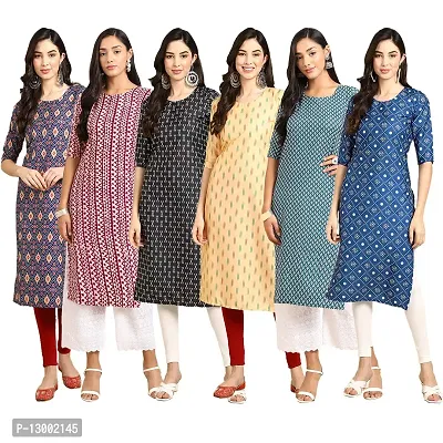 Trendy Crepe Printed Straight Kurta Combo For Women Pack Of 6