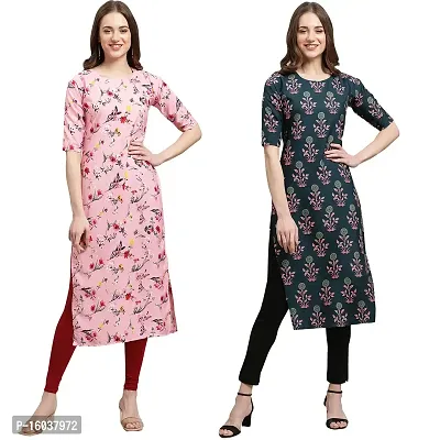 Stylish Crepe Printed Straight Kurta For Women-Pack Of 2-thumb0