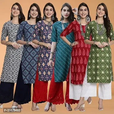 Fancy Crepe Printed Kurtas For Women Pack Of 6-thumb0