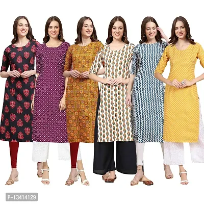 Women Crepe Digital Printed Straight Kurti Pack of 6-thumb0