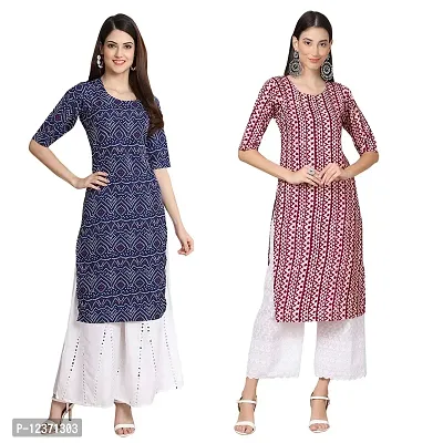 Straight Multicoloured Printed Crepe Kurta Pack Of 2