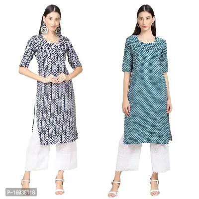 Stylish Crepe Printed Straight Kurta For Women-Pack Of 2