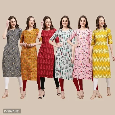 Women Crepe Digital Printed Straight Kurti  Pack of 6-thumb0