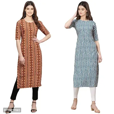 Stylish Crepe Printed Straight Kurta For Women-Pack Of 2-thumb0