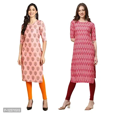 Straight Multicoloured Printed Crepe Kurta Pack Of 2