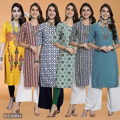 Fancy Crepe Printed Kurtas For Women Pack Of 6