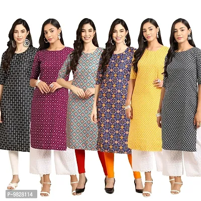 Women Crepe Digital Printed Straight Kurti  Pack of 6