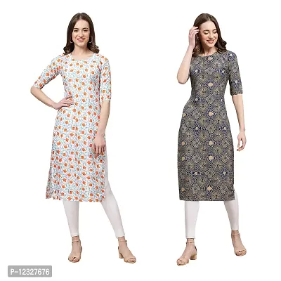 Straight Multicoloured Printed Crepe Kurta Pack Of 2-thumb0