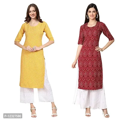 Straight Multicoloured Printed Crepe Kurta Pack Of 2