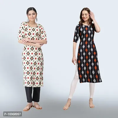 Women Stylish Crepe Ethnic Motif Casual Straight Kurta