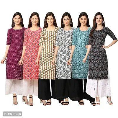 Trendy Crepe Printed Straight Kurta Combo For Women Pack Of 6-thumb0