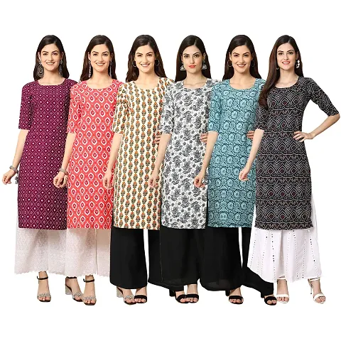 Women Crepe Digital Straight Kurti Pack of