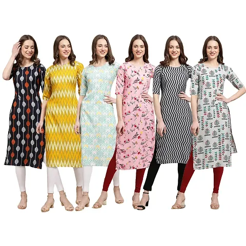 Stylish Crepe Printed Kurti - Pack of 6