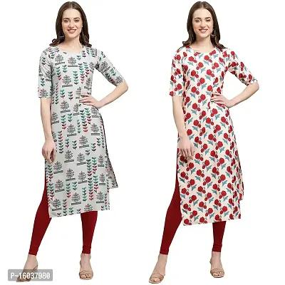 Stylish Crepe Printed Straight Kurta For Women-Pack Of 2