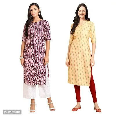 Straight Multicoloured Printed Crepe Kurta Pack Of 2