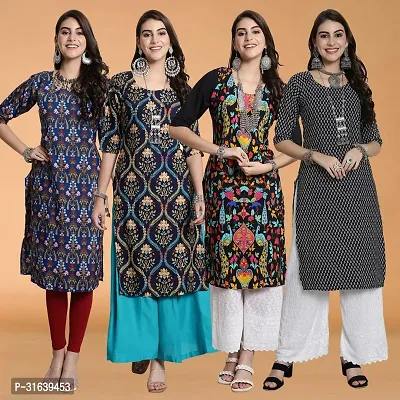 Attractive Multicoloured Printed Crepe Kurtas For Women Pack Of 4-thumb0