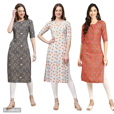 Trendy Women Crepe Digital Printed Straight Kurti  Pack of 3-thumb0