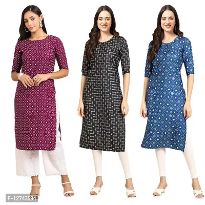 Stylish Crepe Digital Printed Straight Kurti For Women Pack of 3-thumb0