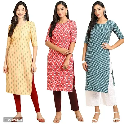 Stylish Multicoloured Crepe Stitched Kurta For Women Pack of 3-thumb0