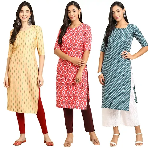 Stylish Crepe Straight Kurta For Women- Pack Of 3