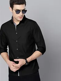 Men Stylish Black Cotton Solid Long Sleeve Semi Formal Shirt-thumb1
