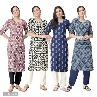 New Crepe Combo Printed Kurtis For Women Pack Of 4-thumb0