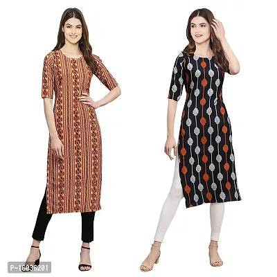 Stylish Straight Printed Crepe Kurta For Women -Pack Of 2