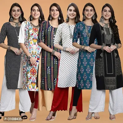 Fancy Crepe Printed Kurtas For Women Pack Of 6-thumb0