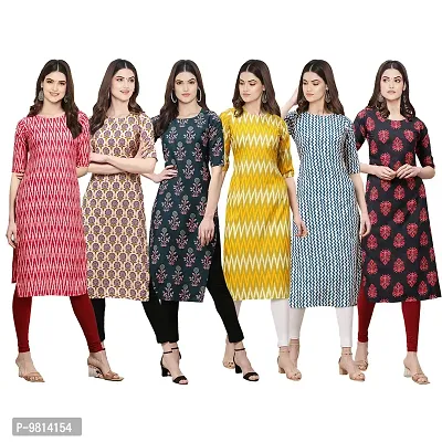 Women Crepe Digital Printed Straight Kurti  Pack of 6-thumb0